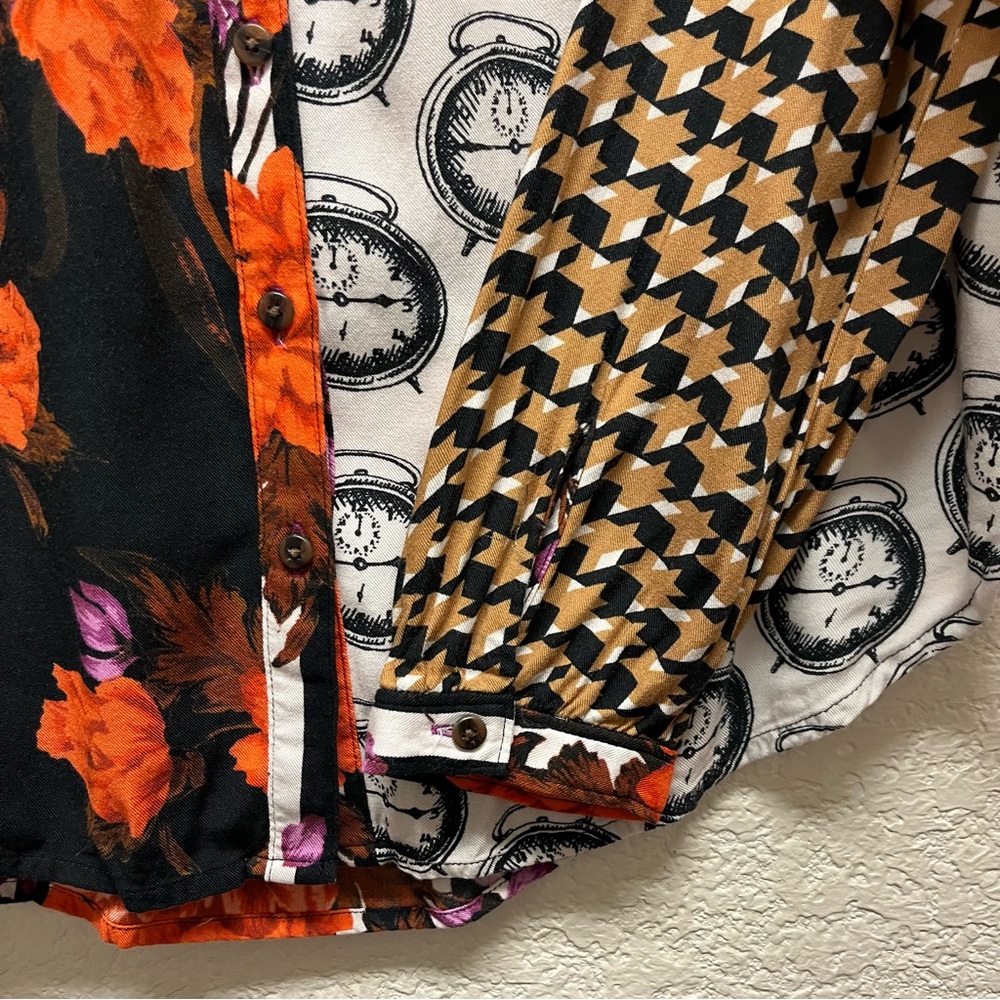 Maeve by Anthropologie The Paz Button Down Shirt Mix Print Novelty X-Small - Picture 7 of 11